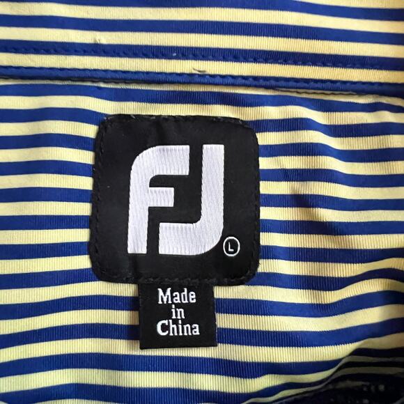 Footjoy Polo Shirt Mens Large Tour Performance Stripe Yellow Blue Golf - Picture 9 of 10